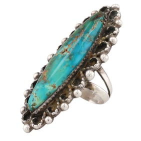 Signed Navajo Sterling Turquoise Finger Length Ring Sz 6
