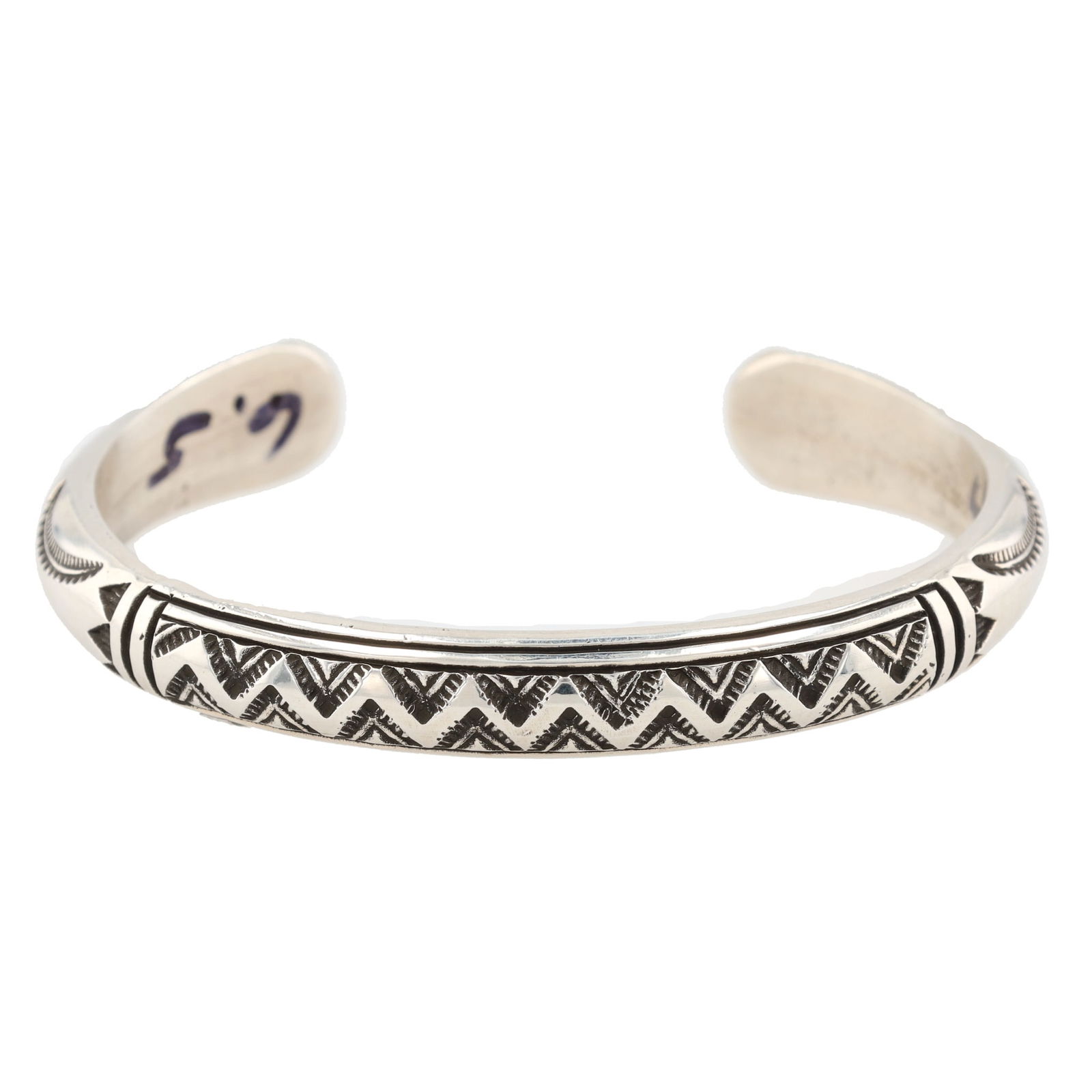 Randy Secatero Canoncito Band of Navajo Sterling Stamped Cuff Bracelet (1 of 7)