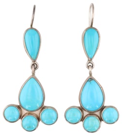 Lennie Mariano Navajo Stering Turquoise Dangle Earrings