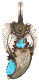 Kenneth Etsitty Navajo Vintage Sterling Turquoise Bear Claw Pendant