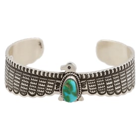 Derrick Cadman Navajo Sonoran Gold Turquoise Sterling Stamped Thunderbird Cuff Bracelet