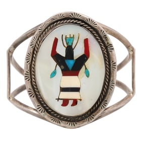 Richard Begay Navajo Sterling Ghan Dancer Inlay Cuff Bracelet