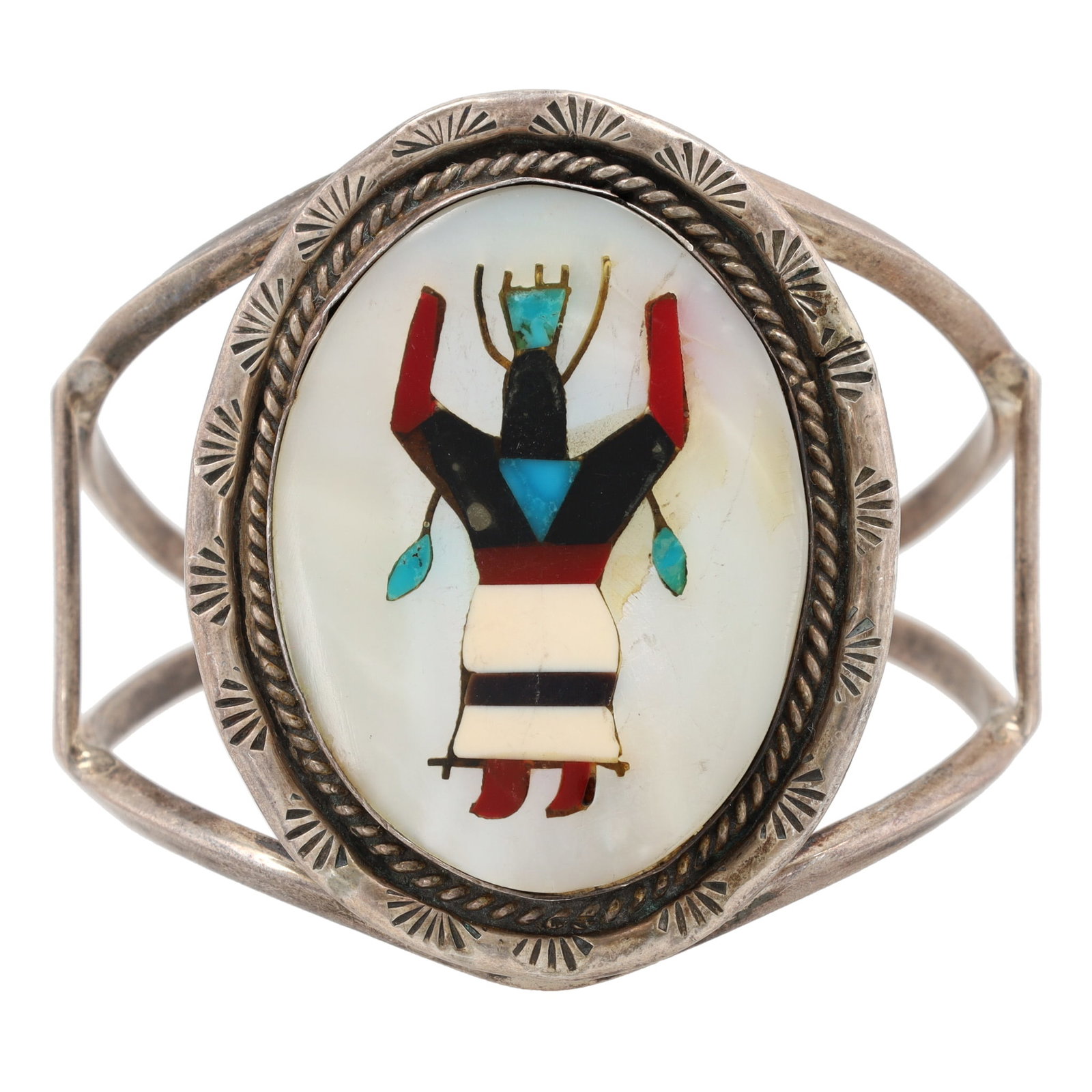 Richard Begay Navajo Sterling Ghan Dancer Inlay Cuff Bracelet (1 of 8)