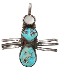 Vintage Navajo Sterling Turquoise Mother of Pearl Spider Pendant