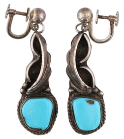Justin Morris Navajo Sterling Turquoise Dangle Earrings