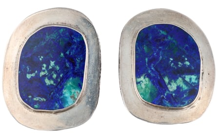 Signed Navajo Sterling Azurite Earrings
