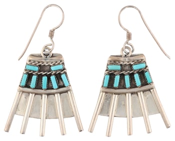 Zuni Sterling Needlepoint Cluster Turquoise Earrings