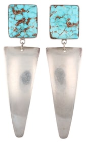 Sam Lovato Santo Domingo Pueblo Sterling Turquoise Dangle Earrings