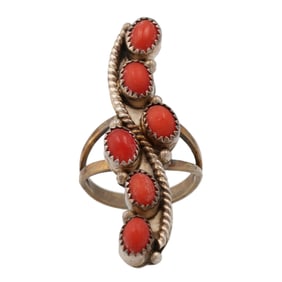 Vintage Navajo Sterling Coral Ring Size 5.5