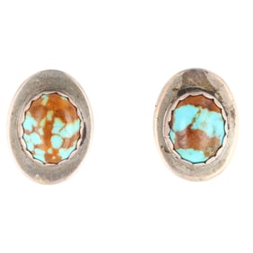 Clarence Bailon Santo Domingo Sterling No. 8 Turquoise Stud Earrings