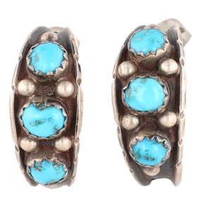Navajo Sterling Turquoise Hoop Earrings