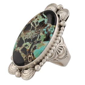 Annabelle Peterson Navajo Sterling Blackjack Turquoise Ring Sz 7.75