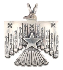Sunshine Reeves Navajo BIG Sterling Stamped Thunderbird Pendant