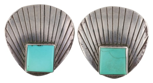 Signed 'Nez' Navajo Sterling Turquoise Earrings