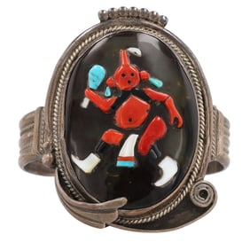 Augustine and Rosaline Pinto Zuni Sterling Mudhead Dancer Inlay Cuff Bracelet