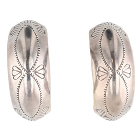 Navajo Sterling Stampwork Curved Earrings