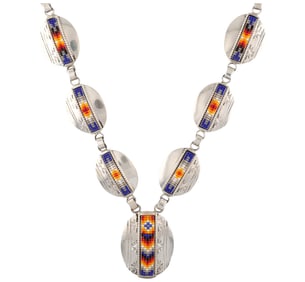 Geraldrita Whitehorne Navajo Sterling Beaded Stamped Concho Necklace