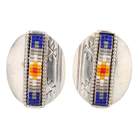 Geraldrita Whitehorne Navajo Sterling Beaded Stamped Concho Earrings