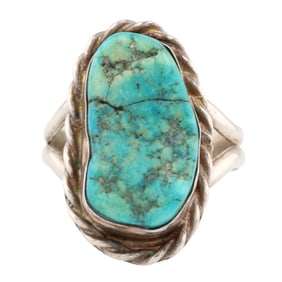 Vintage Navajo Sterling Turquoise Nugget Ring Sz 11.5