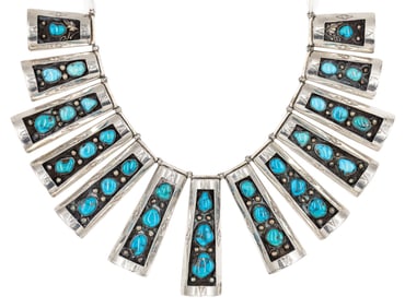 Incredible Les Baker Shop Sterling Turquoise Cleopatra Fringe Necklace