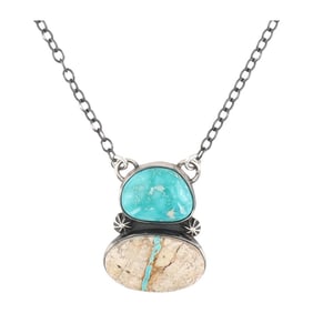 Signed 'LD' Navajo Sterling Whitewater and Boulder Turquoise Necklace