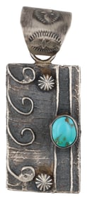 Wilson Dawes Navajo Sterling Kingman Turquoise Tufa Cast Pendant