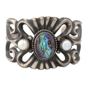 Gorgeous Chimney Butte Sterling Sandcast Abalone Pearl Cuff Bracelet