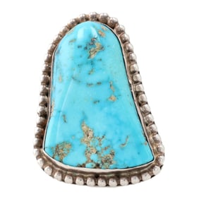Signed Navajo Sterling Turquoise Slab Ring Sz 6.5