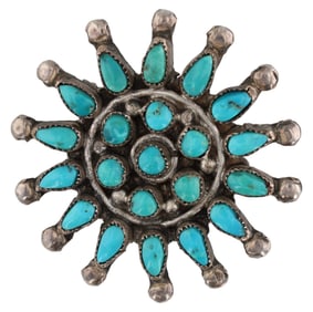Vintage Zuni Sterling Petit Point Turquoise Brooch