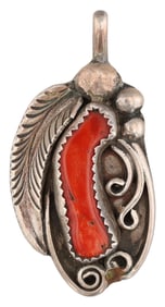 Signed 'Leigh' Navajo Sterling Branch Coral Pendant