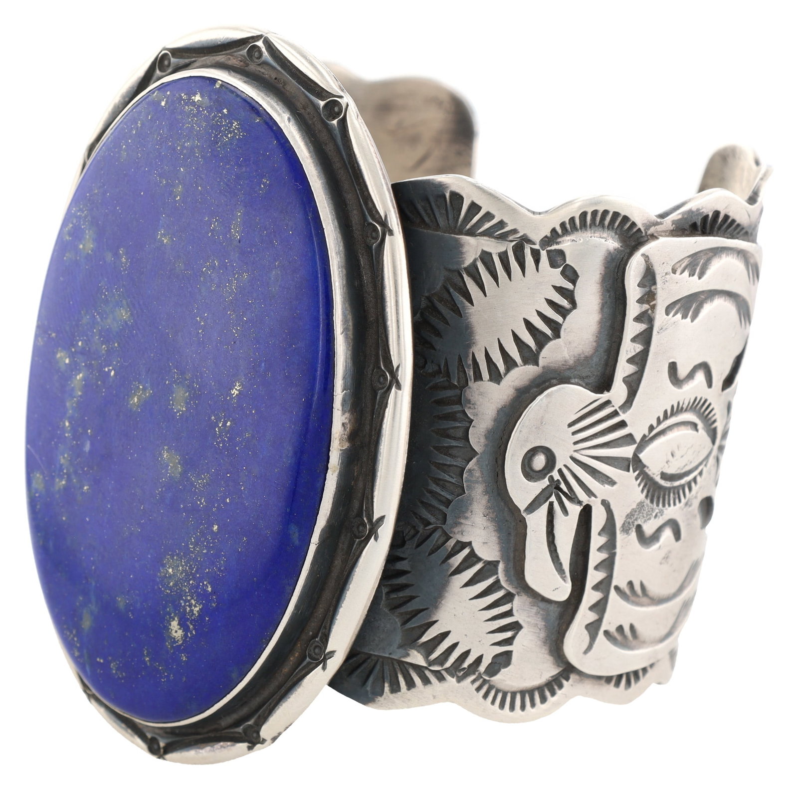HUGE Chimney Butte Sterling Thunderbird Lapis Lazuli Cuff Bracelet (1 of 8)