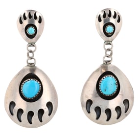 Navajo Sterling Turquoise Tiered Shadow Box Bear Paw Earrings
