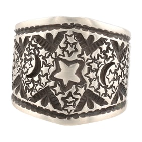 Signed 'DC' Navajo Sterling Silver Stampwork Ring Sz 8.5