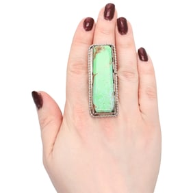 Huge Signed 'Moon' Navajo Sterling Turquoise Finger Length Ring Sz 10