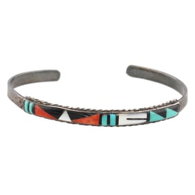 John and Rosalie Bowannie Zuni Sterling Multi Stone Cuff Bracelet