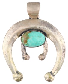 Robert Chee Navajo Sterling Sandcast Turquoise Naja Pendant