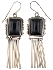 Navajo Sterling Onyx Fringe Dangle Earrings