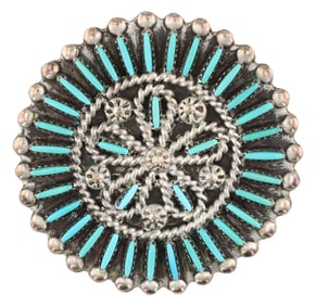 Terry Loncasion Zuni Sterling Turquoise Needlepoint Pendant Brooch