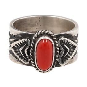 Sunshine Reeves Navajo Sterling Stamped Coral Ring Sz 9