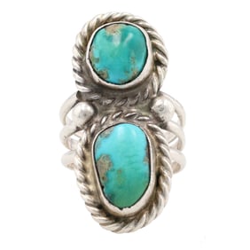 Vintage Navajo Sterling Double Turquoise Ring Sz 7