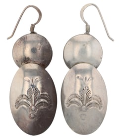Vintage Navajo Sterling Hand Stamped Pillow Bead Earrings