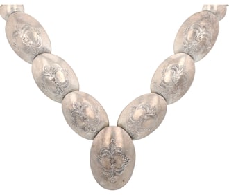 Vintage Navajo Sterling Hand Stamped Pillow Bead Necklace