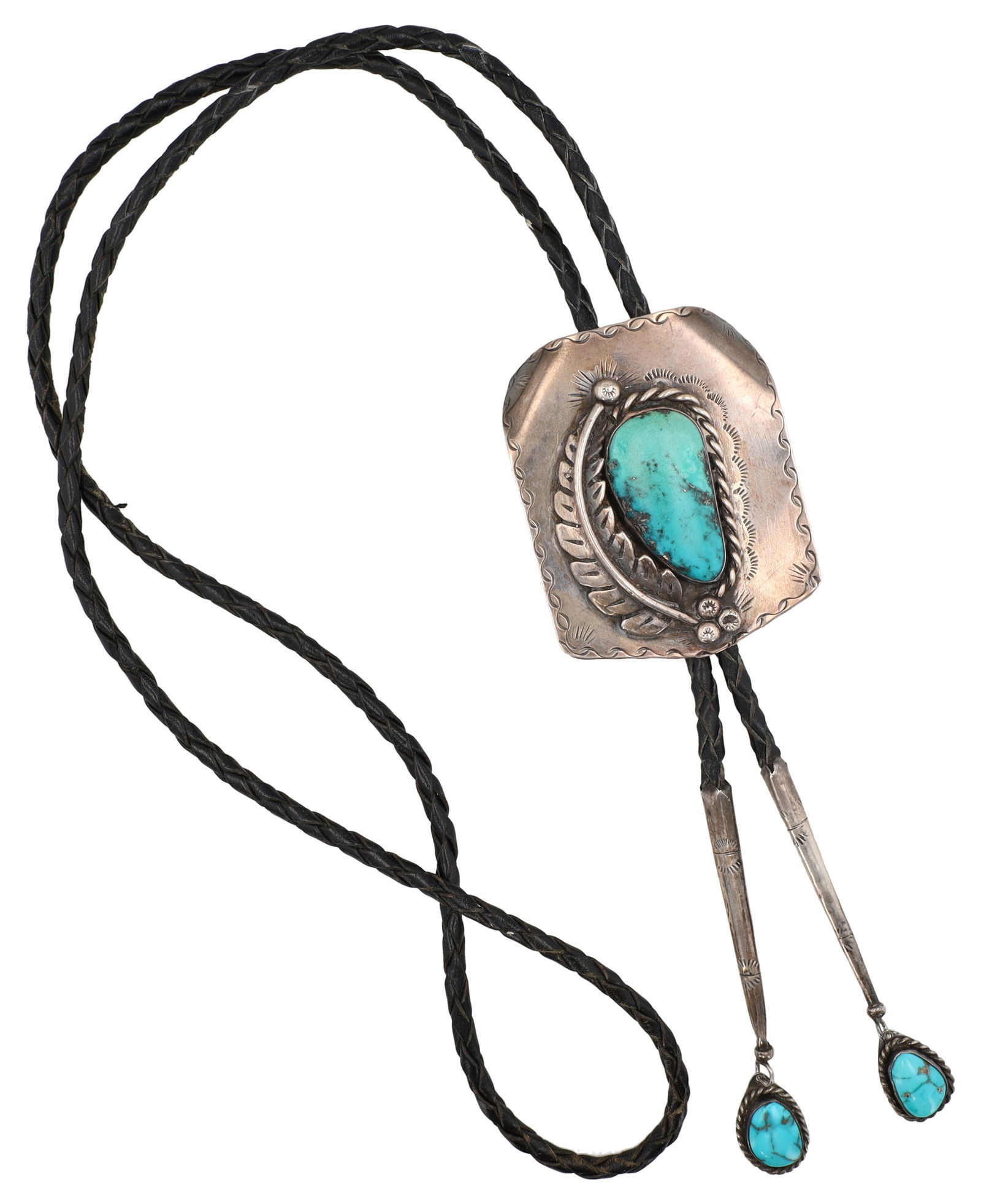 Signed 'MB' Navajo Sterling Turquoise Bolo Tie (1 of 7)