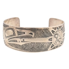 Danny Dennis Tsimshian Native Northwest Coast Motif Cuff Bracelet