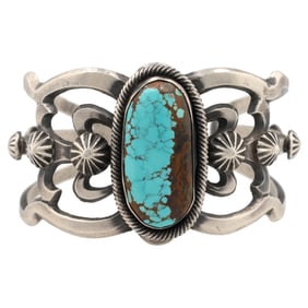 Chimney Butte Sterling No. 8 Turquoise Sandcast Cuff Bracelet