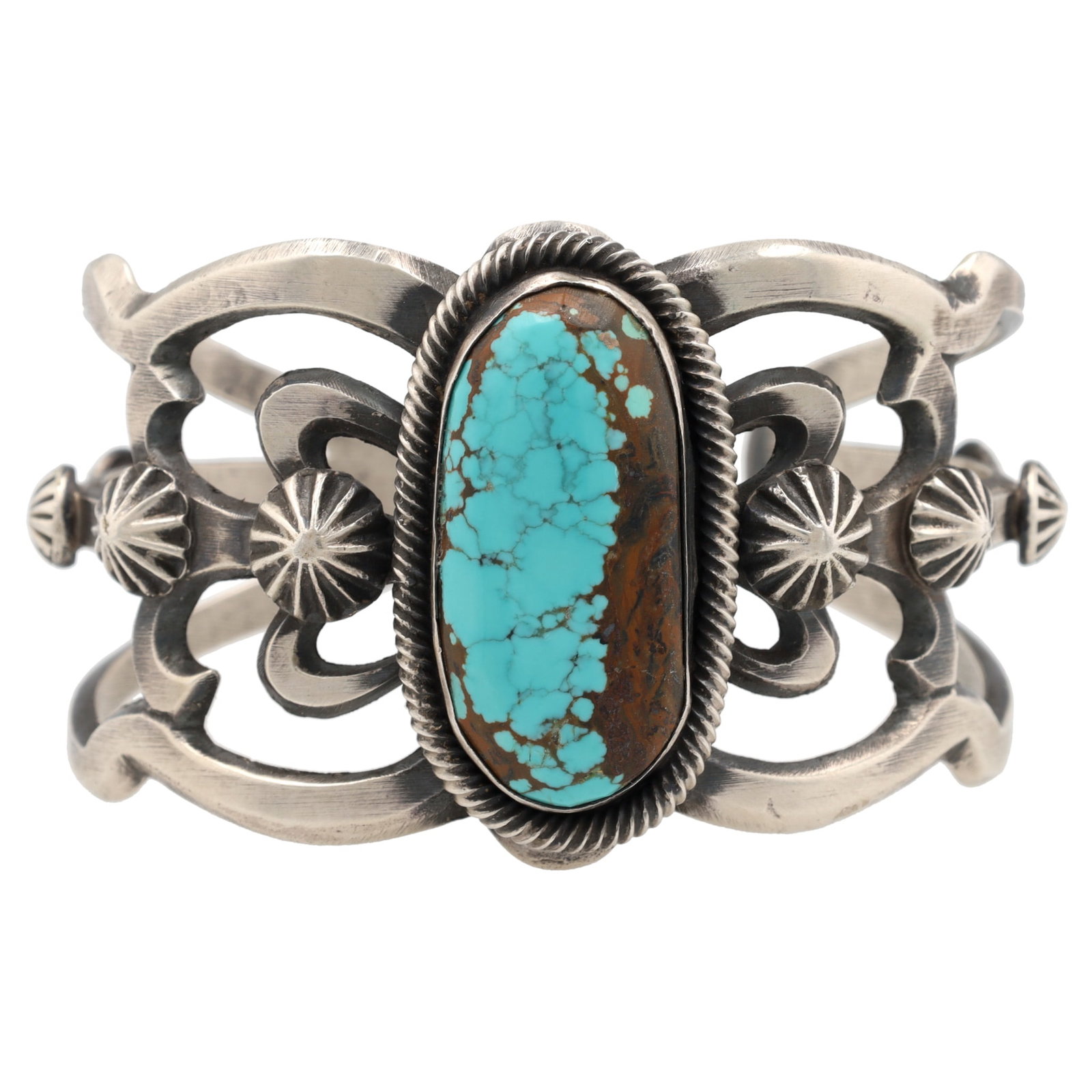 Chimney Butte Sterling No. 8 Turquoise Sandcast Cuff Bracelet (1 of 7)