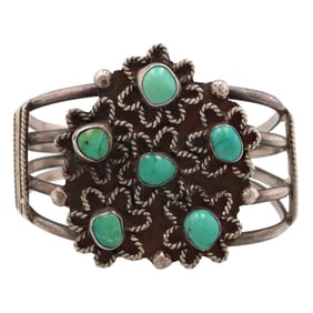 Vintage Navajo Sterling Turquoise Twist Cuff Bracelet