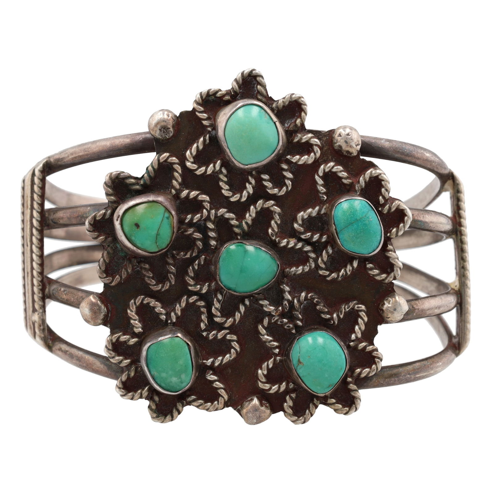 Vintage Navajo Sterling Turquoise Twist Cuff Bracelet (1 of 6)