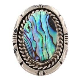 Huge Eddie Secatero Navajo Heavy Gauge Sterling Abalone Ring Sz 7.5
