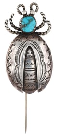 Vintage Navajo Sterling Hand Stamped Turquoise Beetle Pin